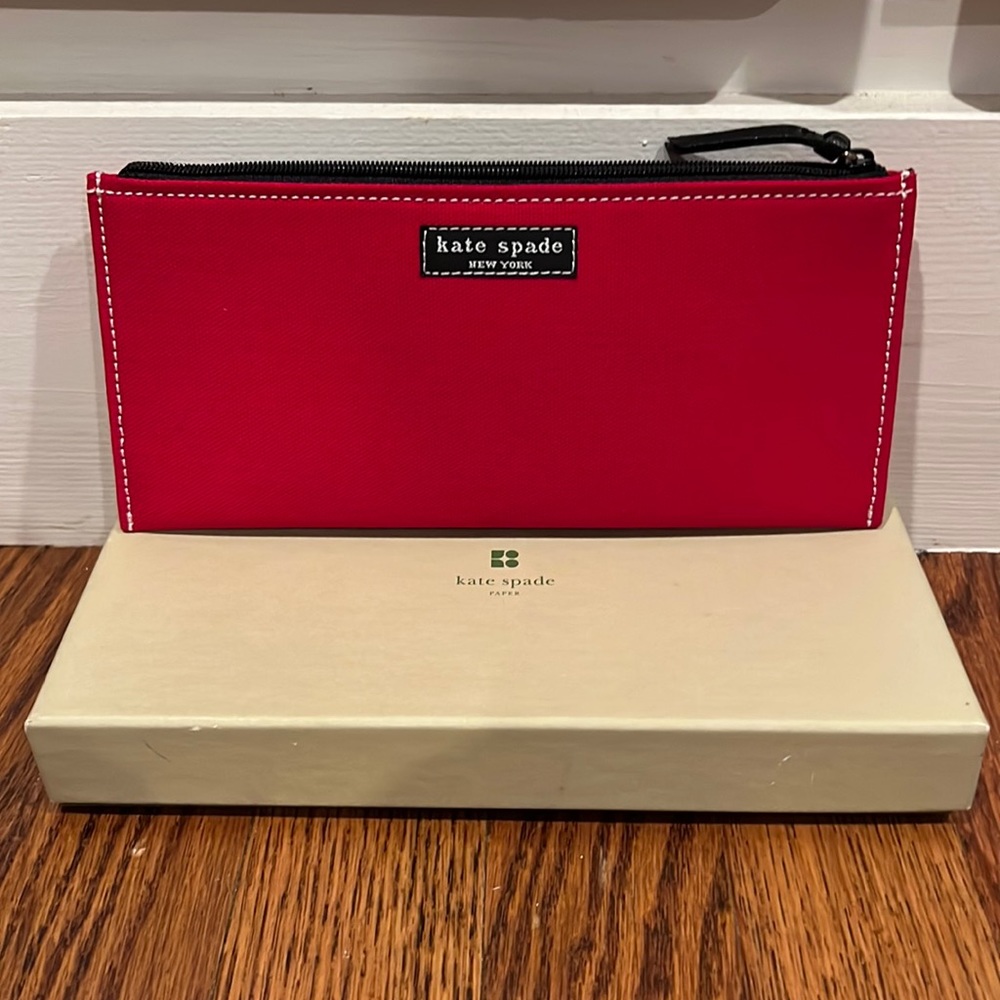 Kate Spade Red Canvas Pencil/Makeup Case